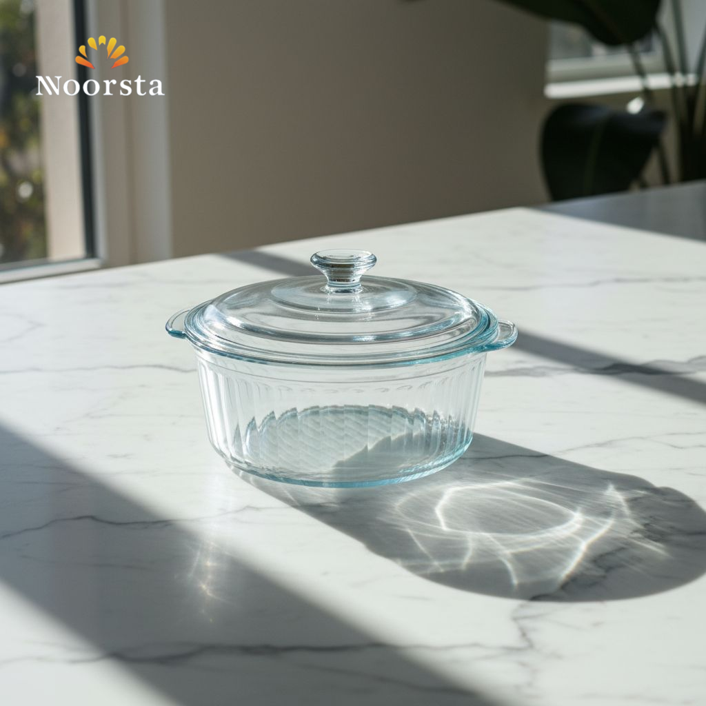 طاجن زجاجي مضلع بغطاء من داني هوم سعة 2.4 لتر - Premium Danny Home Ribbed Glass Casserole with Lid 2.4L - Noorsta