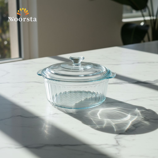 طاجن زجاجي مضلع بغطاء من داني هوم سعة 2.4 لتر - Premium Danny Home Ribbed Glass Casserole with Lid 2.4L - Noorsta