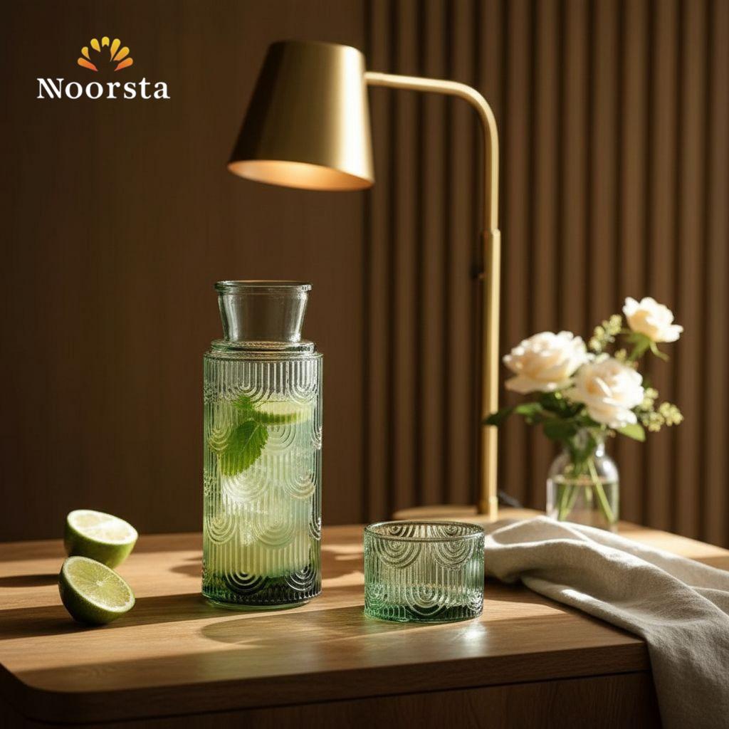 Art Deco Arch Textured Glass Carafe & Tumbler Set