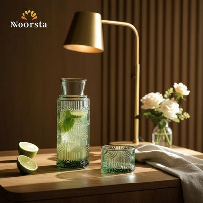 Art Deco Arch Textured Glass Carafe & Tumbler Set