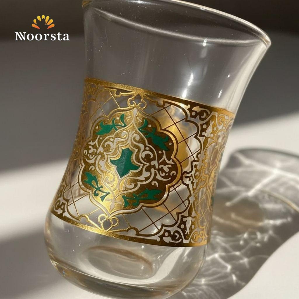 Royal Arabesque Gold & Glass Tea Set with Serving Tray - 7 Pieces