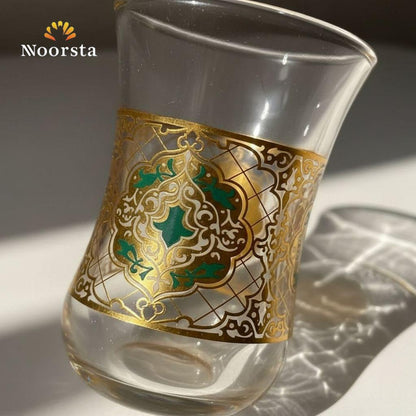 Royal Arabesque Gold & Glass Tea Set with Serving Tray - 7 Pieces