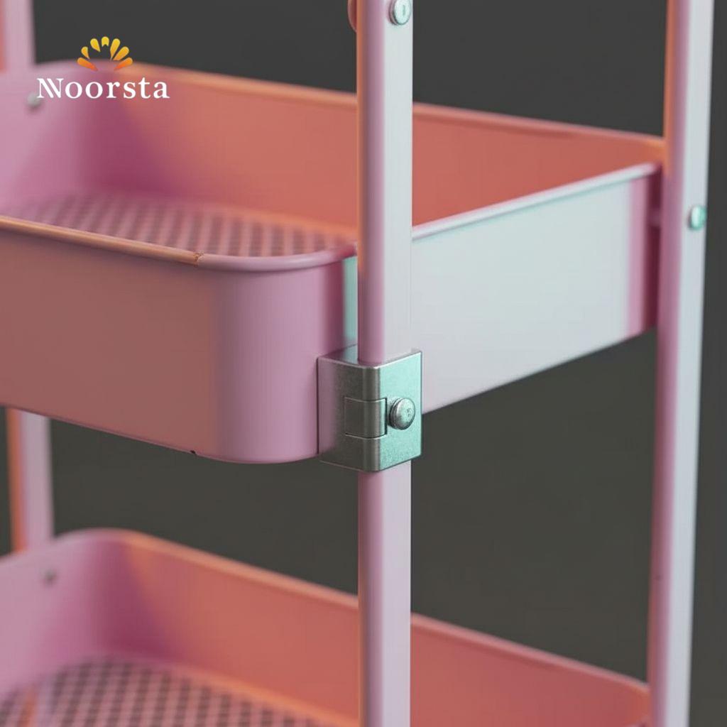 تربو معدن 3 دور قابل للطي للمطبخ والحمام - Versatile 3-Tier Foldable Metal Rolling Storage Cart - Noorsta