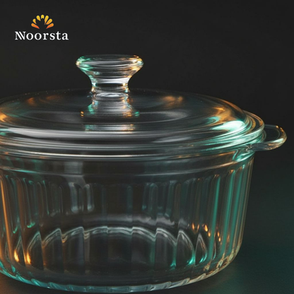 طاجن زجاجي مضلع بغطاء من داني هوم سعة 2.4 لتر - Premium Danny Home Ribbed Glass Casserole with Lid 2.4L - Noorsta