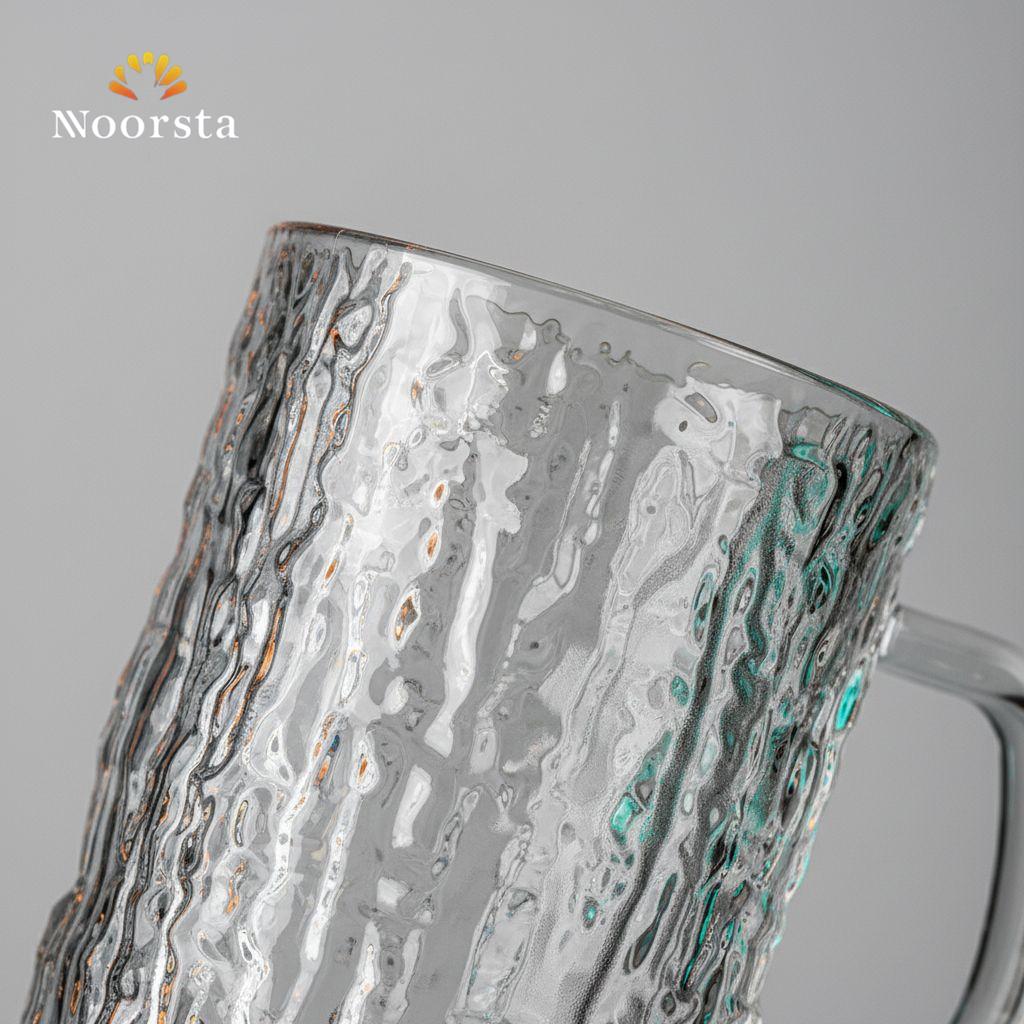 طقم مجات زجاج تقيل بتصميم مكسر شيك - Authentic Textured Clear Glass Mug Set 6 Pieces - Noorsta