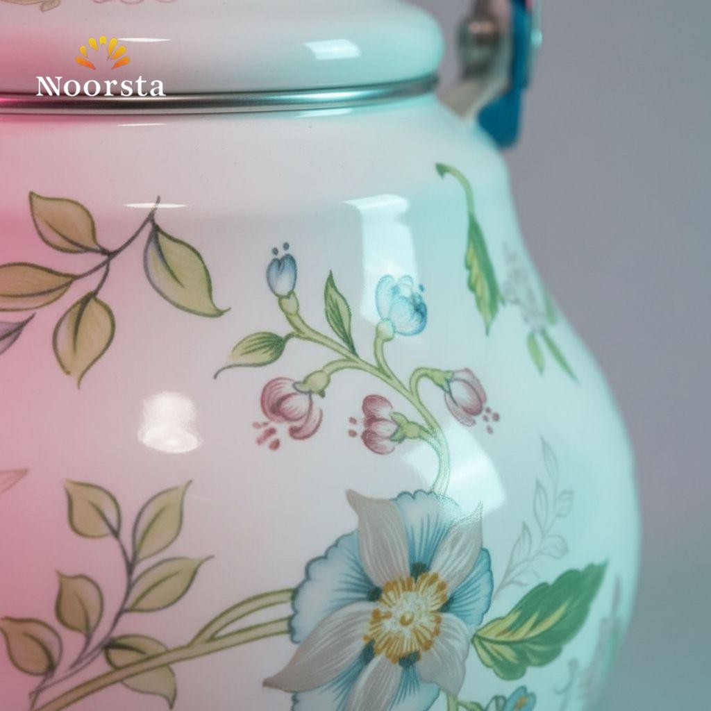 براد شاي صاج بتصميم ورد كلاسيكي - Authentic Floral Enamel Teapot - Noorsta