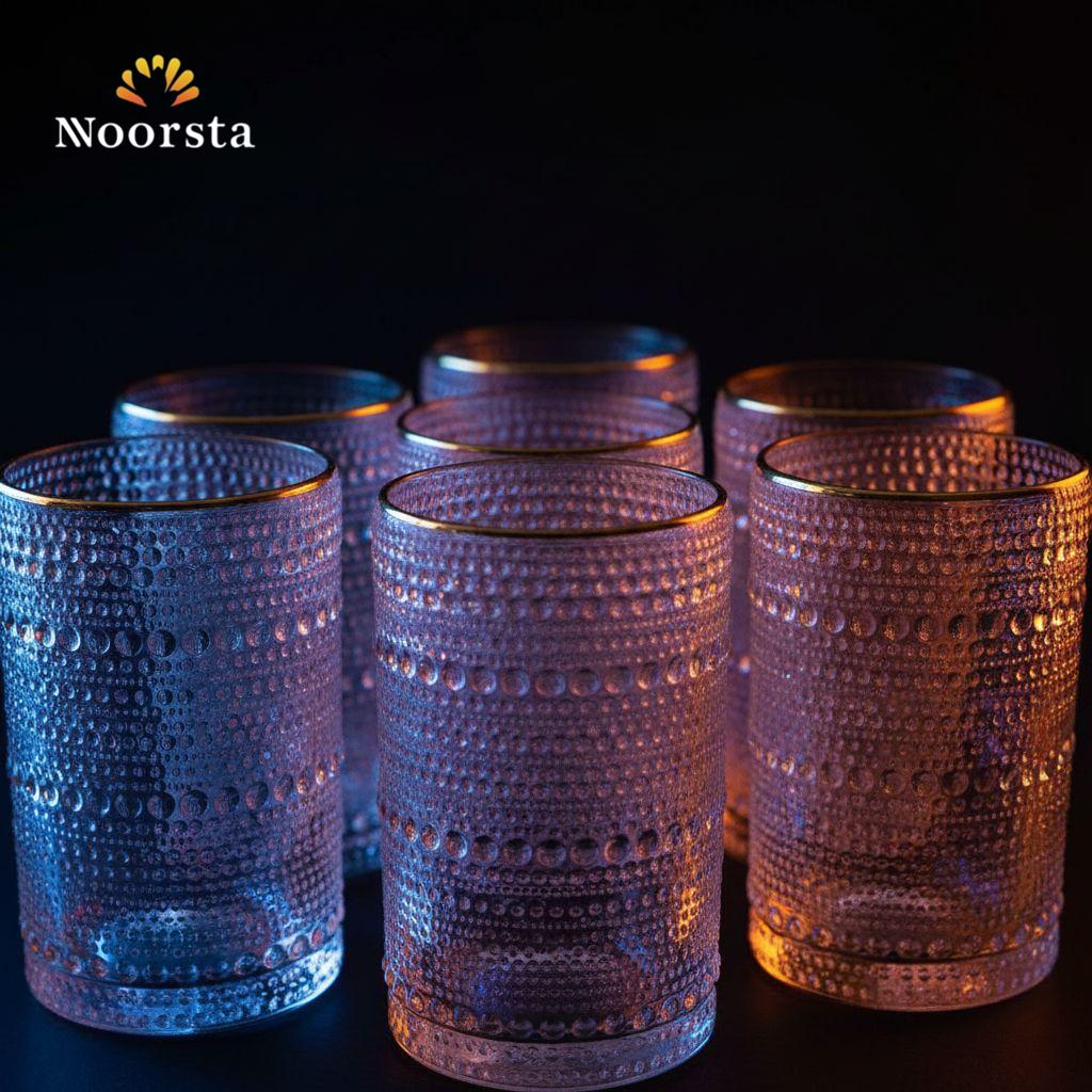 طقم كوبايات شوب زجاج محبب حراري 6 قطع - Premium Textured Heat-Resistant Glass Cup Set - Noorsta