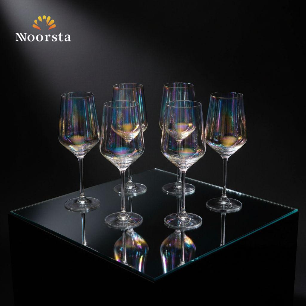 طقم كاسات عصير بألوان الطيف لجهاز العروسة - Aurora Iridescent Crystal Stemware Set - Noorsta