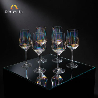 طقم كاسات عصير بألوان الطيف لجهاز العروسة - Aurora Iridescent Crystal Stemware Set - Noorsta
