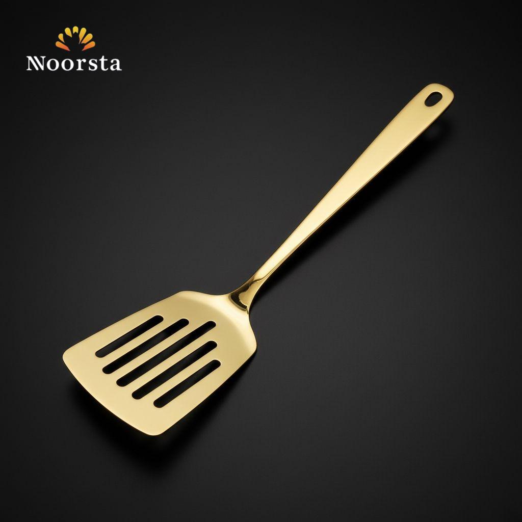 شيالة مطبخ ذهبية مقصوصة تحمير لجهاز العروسة - Premium Gold Slotted Spatula Cooking Utensil - Noorsta