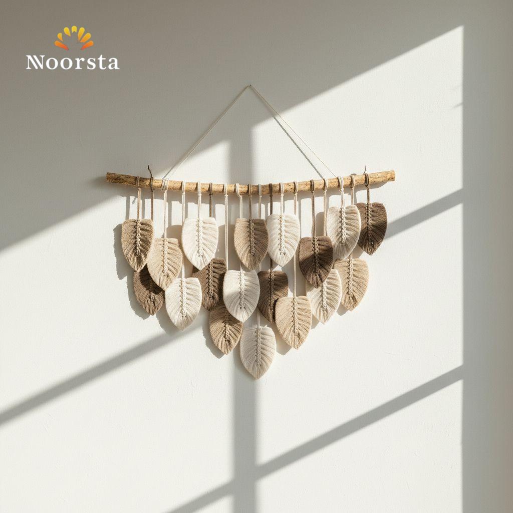 جدارية مكرمية هاند ميد بتصميم أوراق الشجر ١.٥ متر - Artisanal Handmade Macrame Leaf Wall Hanging 1.5m - Noorsta