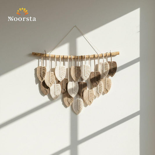 جدارية مكرمية هاند ميد بتصميم أوراق الشجر ١.٥ متر - Artisanal Handmade Macrame Leaf Wall Hanging 1.5m - Noorsta