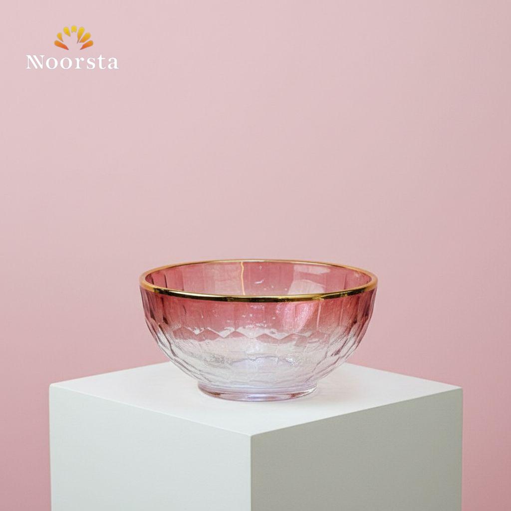 Royal Rose Hammered Glass Serving Bowl with Gold Rim
