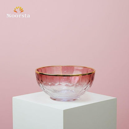 Royal Rose Hammered Glass Serving Bowl with Gold Rim