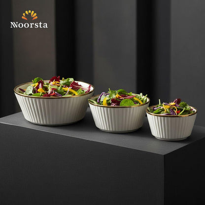 Royal Fluted Porcelain Nesting Bowl Set with Gold Rim - 4 Pieces