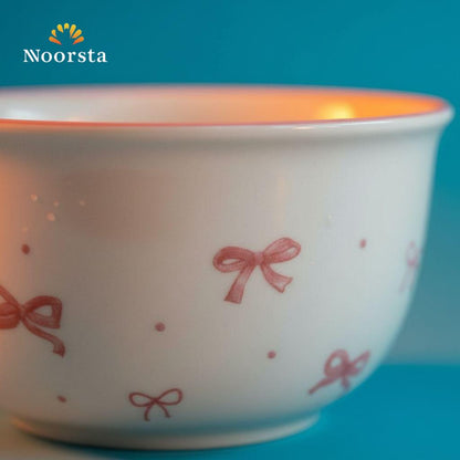 طقم بولات بورسلين 6 قطع بنقشة الفيونكة مقاس 10 سم - Elegant 6-Piece Porcelain Bow Patterned Bowls 10cm - Noorsta