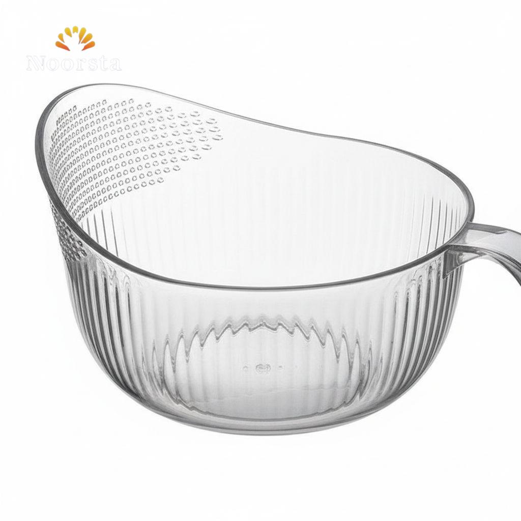 Noorsta Crystal Clear Rice Washing Bowl & Strainer with Ergonomic Handle