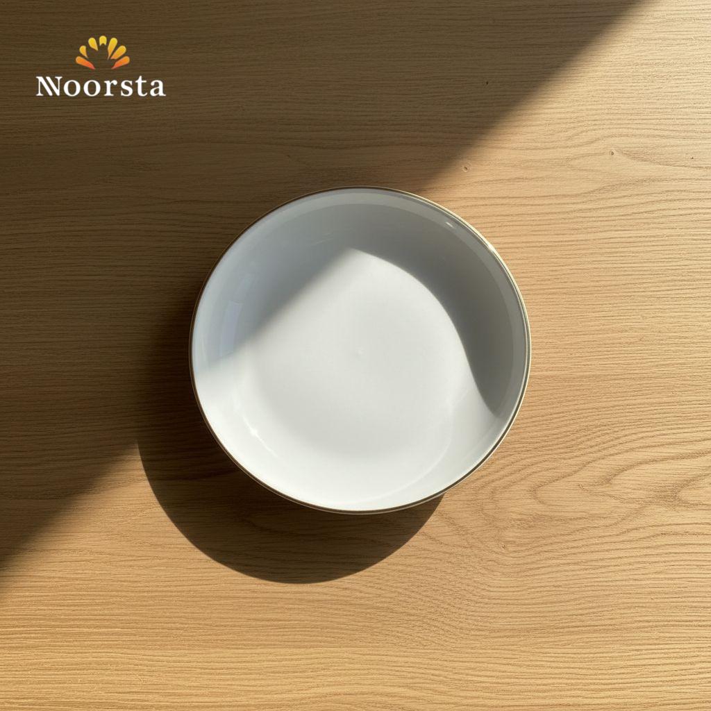 طبق أبيض شيك بحرف جولد للحلويات والمقبلات - Elegant white plate with gold rim for desserts and appetizers - Noorsta