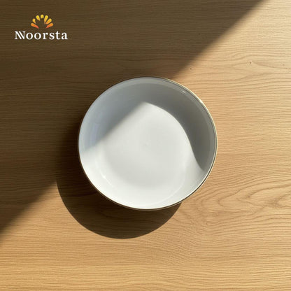 طبق أبيض شيك بحرف جولد للحلويات والمقبلات - Elegant white plate with gold rim for desserts and appetizers - Noorsta
