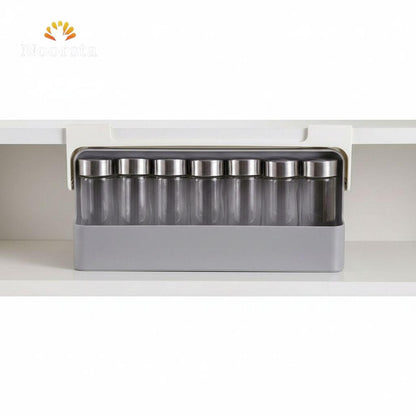 حامل توابل ذكي مع 6 برطمانات لتنظيم المطبخ - Smart Under-Shelf Spice Rack Organizer with 6 Jars - Noorsta