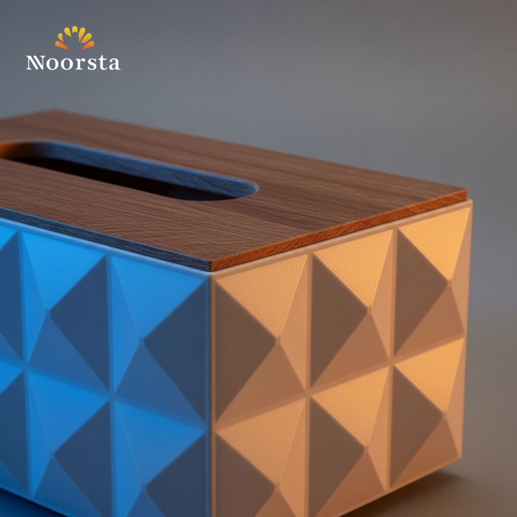 بوكس مناديل شيك بغطا خشب ديكور للبيت - Modern Geometric Tissue Box with Wooden Lid - Noorsta