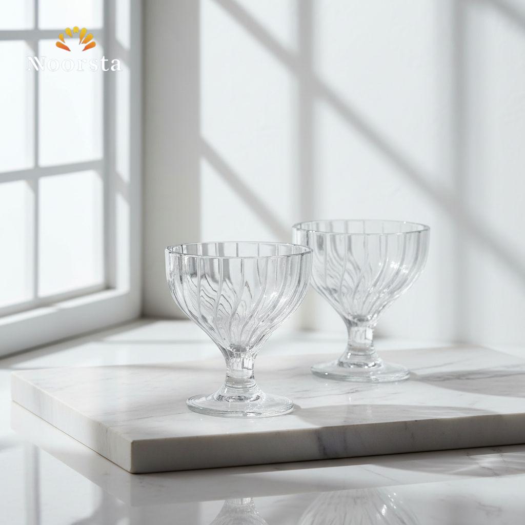 طقم كاسات ايس كريم وحلويات باساباتشي تركي شيك جدا - Authentic Turkish Pasabahce Glass Dessert Bowl Set - Noorsta