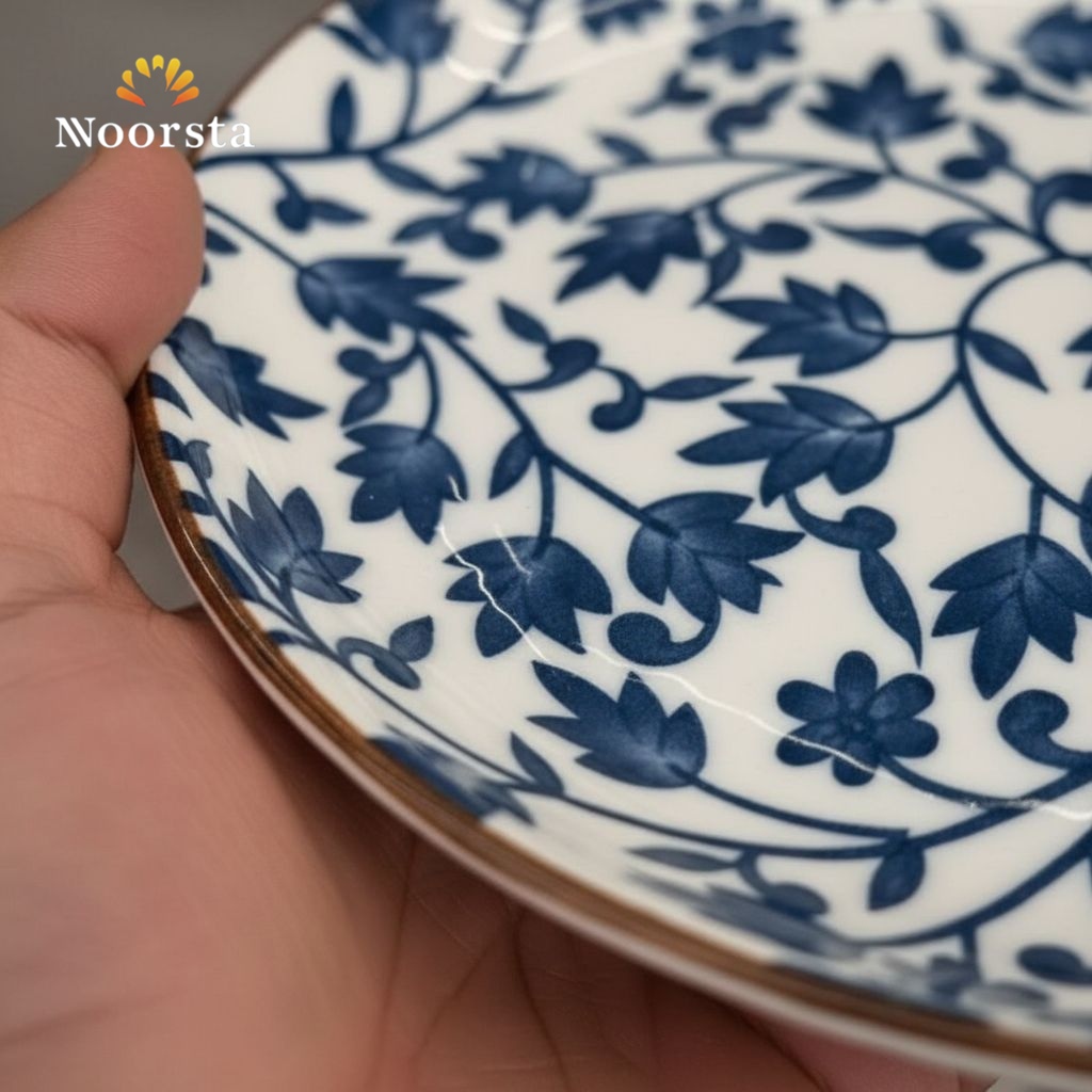 طقم عشاء بورسلين حراري بنقشة زرقا شيك - Classic Blue Floral Porcelain Dinnerware Set 12 Pieces - Noorsta