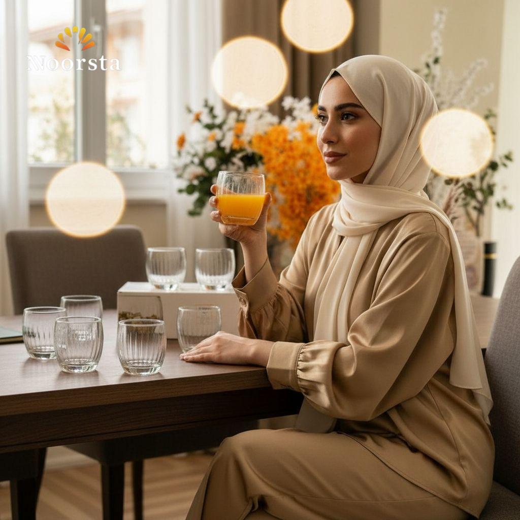 طقم كوبايات عصير ومية تركي مضلع شيك - Authentic Turkish ribbed glass tumbler set for water and juice - Noorsta