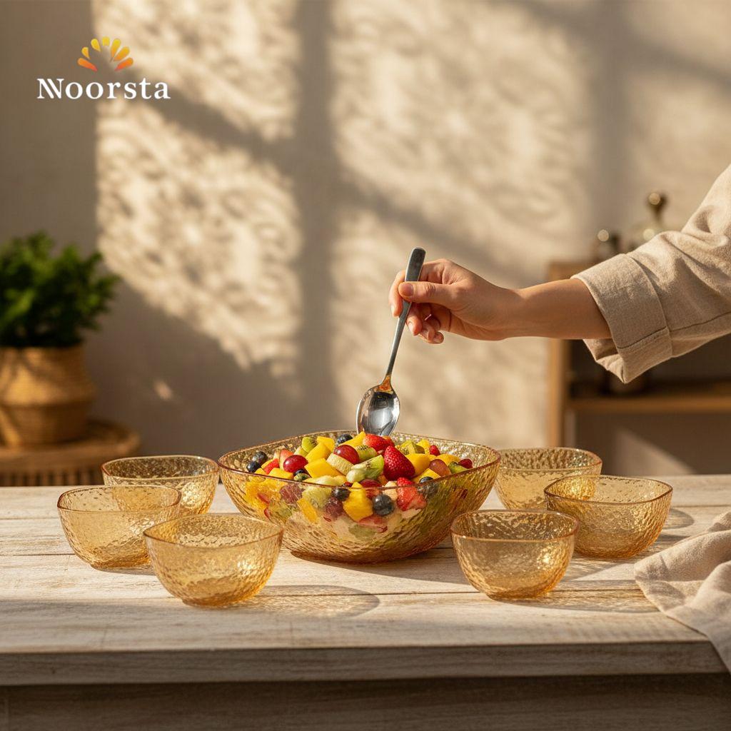 Amber Glow Hammered Glass Serving Set - 7 Piece Luxury Collection