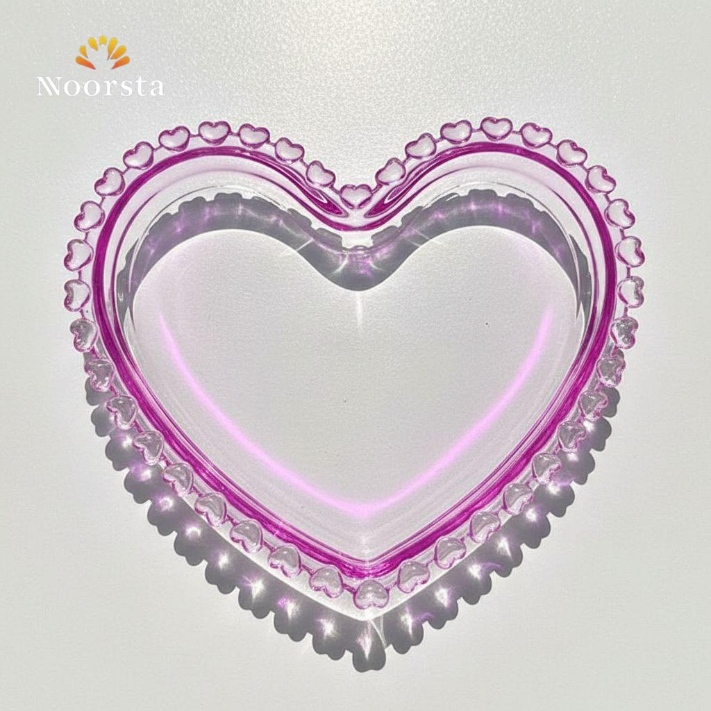 طبق تقديم حلويات وجاتوه ازاز شيك بتصميم قلب بابلز - Elegant Clear Glass Heart Bubble Dessert Plate - Noorsta