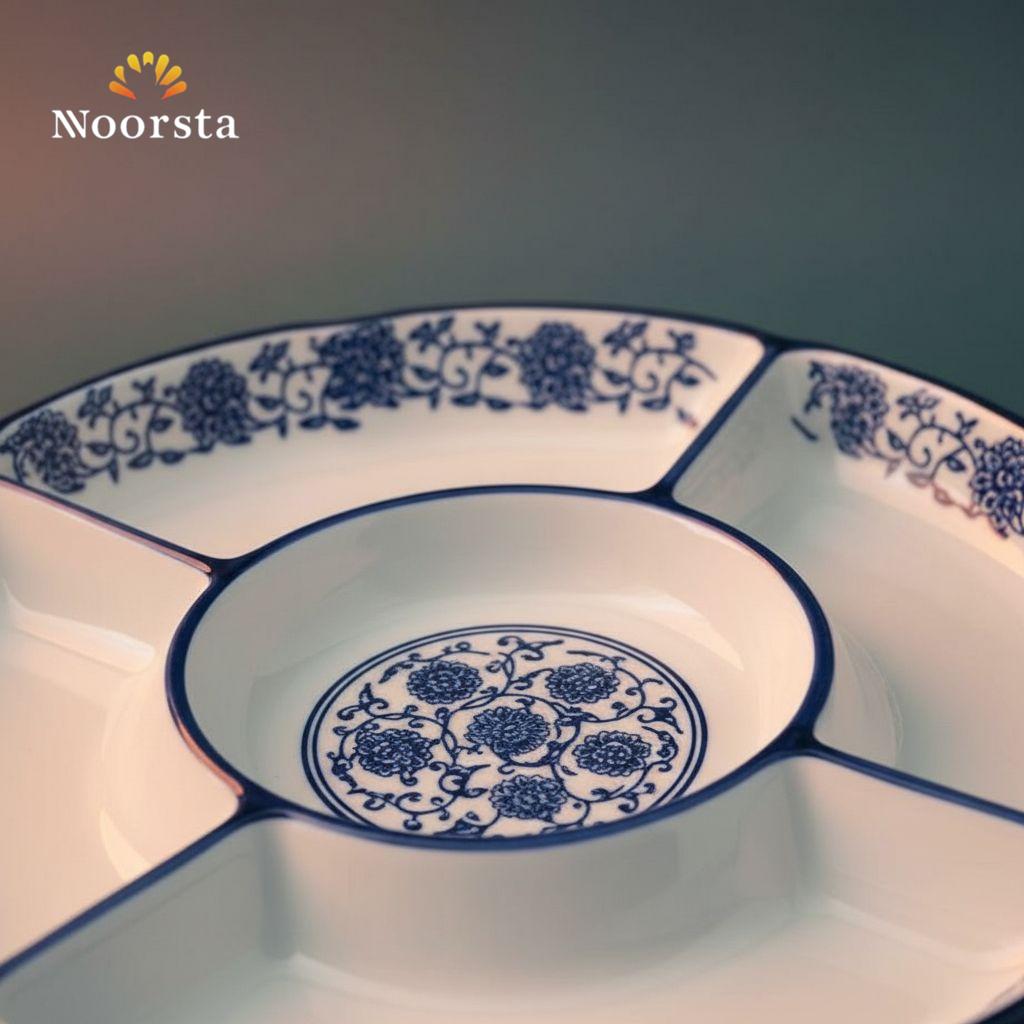 صينية تقديم بورسلين مقسمة شيك للضيوف - Classic Porcelain Divided Serving Tray - Noorsta