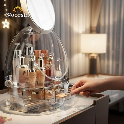 منظم مكياج اكريليك شفاف للتسريحة - Chic Clear Acrylic Makeup Organizer with Mirror - Noorsta
