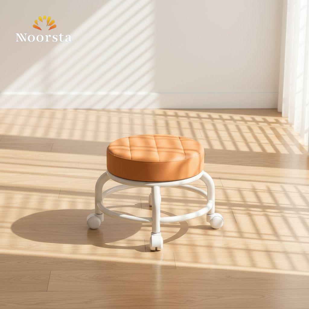 الكرسي التريندي بقاعدة جلد بيلف 360 درجة - Versatile 360° Rolling Leather Stool - Noorsta