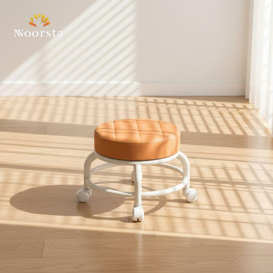 الكرسي التريندي بقاعدة جلد بيلف 360 درجة - Versatile 360° Rolling Leather Stool - Noorsta