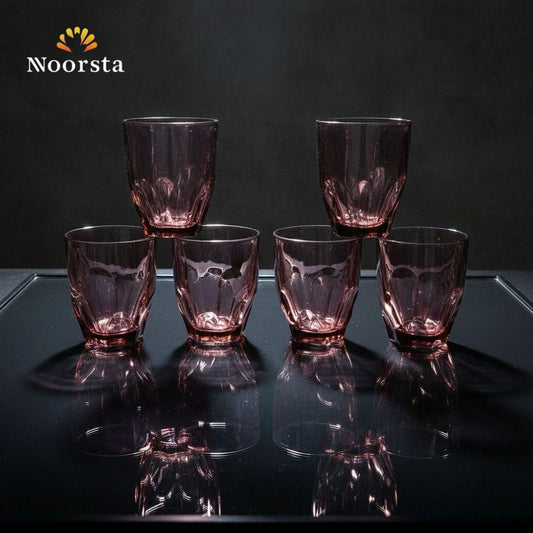 طقم كوبايات زجاج موڤ تقيل للسفرة - Elegant Mauve Heavy Glass Tumbler Set - Noorsta