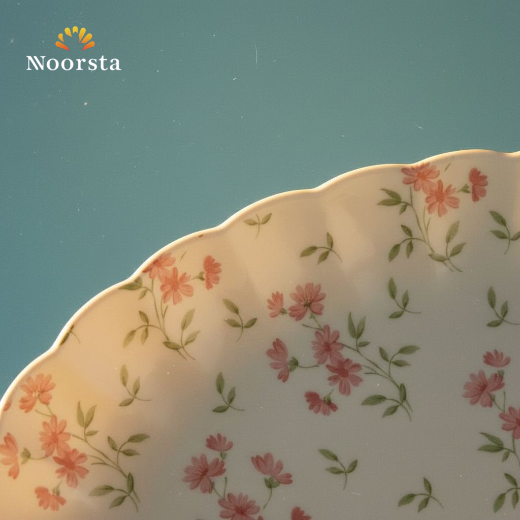 سرفيس تقديم بورسلين مورد شيك لعزومات السفرة - Elegant Floral Porcelain Serving Platter - Noorsta
