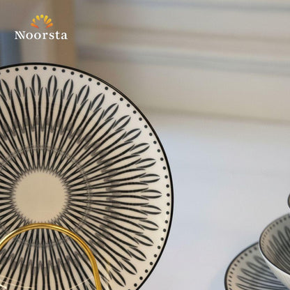 طقم عشاء بورسلين مستورد 24 قطعة بنقشة هندسية - Elegant 24-Piece Imported Porcelain Dinner Set with Geometric Pattern - Noorsta