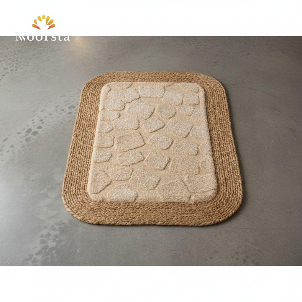 دواسة هاند ميد خوص وفرو شيك جدا للبيت والشاليه - Bohemian Handmade Wicker and Faux Fur Accent Rug - Noorsta