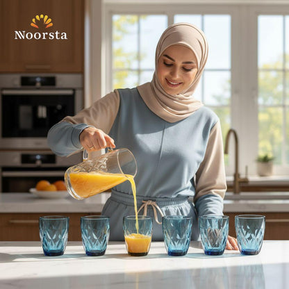 طقم كوبايات كريستال مضلعة شيك جدا للعصير والشاي - Elegant Ribbed Crystal Glass Cup Set - Noorsta
