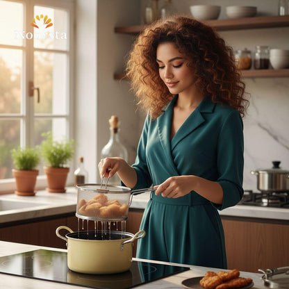 حلة تحمير تيفال 5 لتر بشبكة تصفية - Premium 5L Non-Stick Frying Pot with Strainer - Noorsta