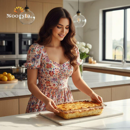 طاجن بايركس مستطيل للفرن لون عسلي سعة 2.4 لتر - Premium Amber Glass Rectangular Baking Dish 2.4L - Noorsta