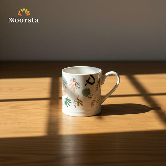 مج بورسلين كبير شيك للقهوة والشاي - Premium Botanical Porcelain Mug 300ml - Noorsta