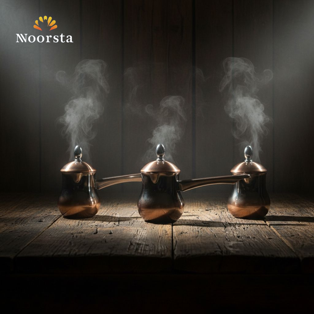 طقم كنك قهوة استانلس نحاسي 3 قطع - Authentic Copper-Tone Stainless Steel Coffee Pot Set - Noorsta