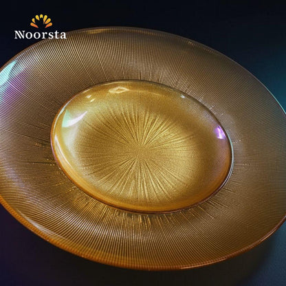 طقم جاتوه دهبي ملكي بخطوط مشعة لتقديم الحلويات - Radiant Gold Glass Dessert Plate Set - Noorsta