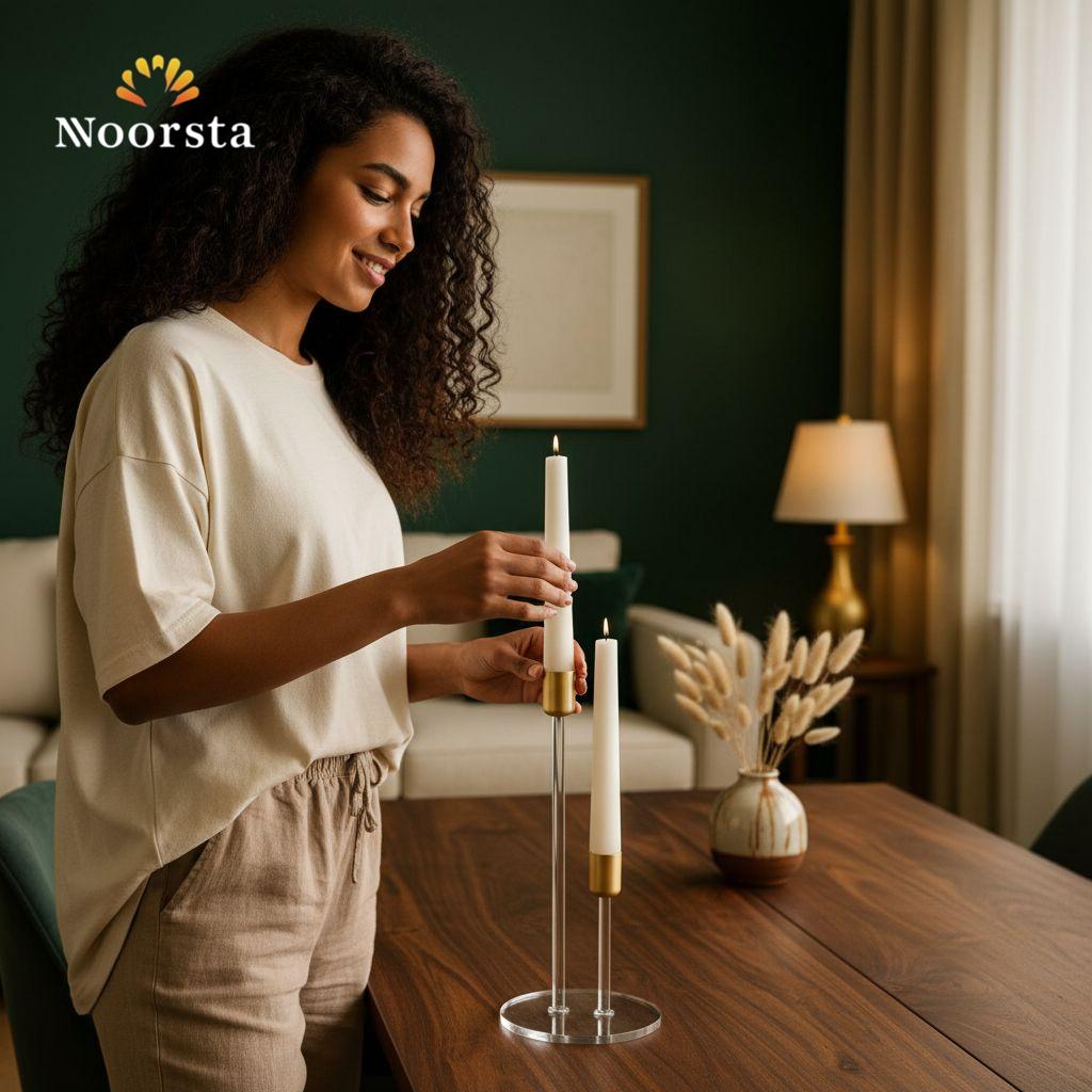 طقم شمعدان أكريلك مودرن 3 قطع بلمسة ذهبية - Modern 3-Piece Acrylic & Gold Candlestick Set - Noorsta