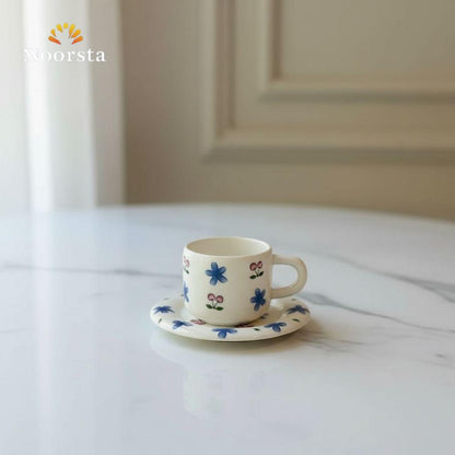 طقم فناجين قهوة بورسلين شيك للتقديم - Classic Floral Porcelain Coffee Cup and Saucer Set - Noorsta
