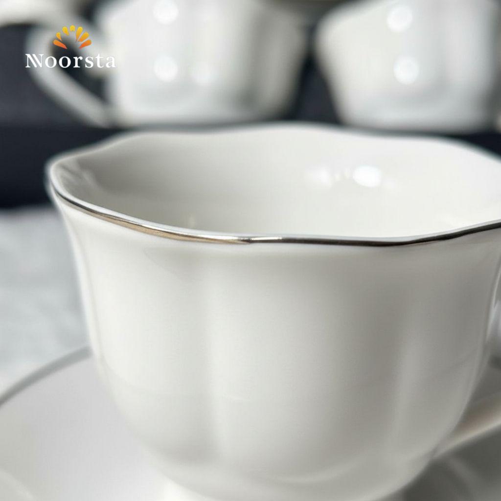 طقم فناجين قهوة شيك بلمسة فضي - Elegant White Coffee Cup Set with Silver Accents - Noorsta