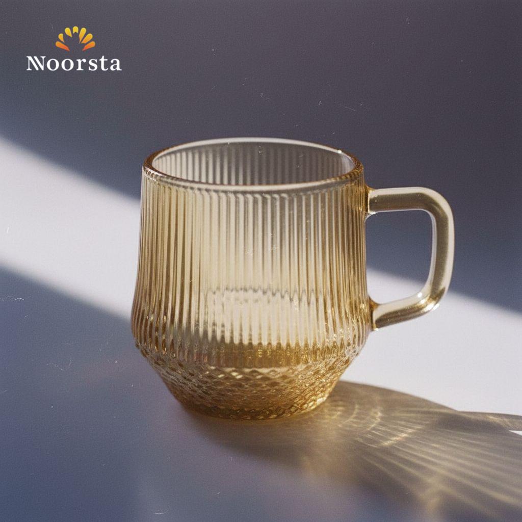 طقم شربات عسلي 7 قطع دورق وكوبايات - Elegant Amber Ribbed Glass Pitcher Set - Noorsta