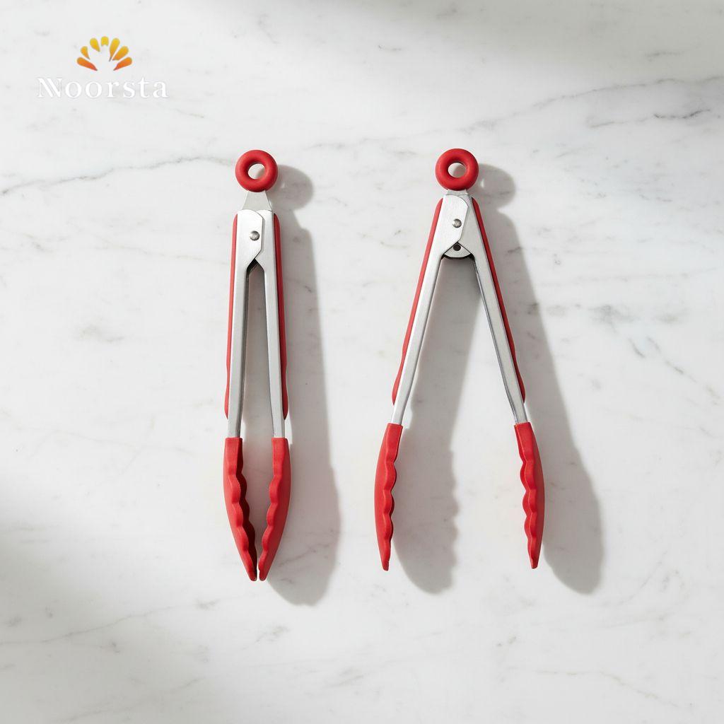 ماسك مطبخ سيليكون واستانلس حراري - Premium Heat Resistant Silicone Kitchen Tongs - Noorsta