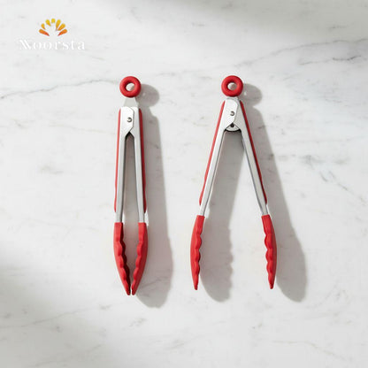 ماسك مطبخ سيليكون واستانلس حراري - Premium Heat Resistant Silicone Kitchen Tongs - Noorsta